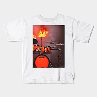 Drum Kit on Fire Kids T-Shirt